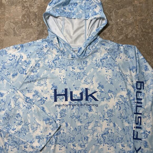 Huk Fishing Hoodie Mens 2XL Blue Icon X Camo Vented Long Sleeve UPF Lightweight - Picture 1 of 8
